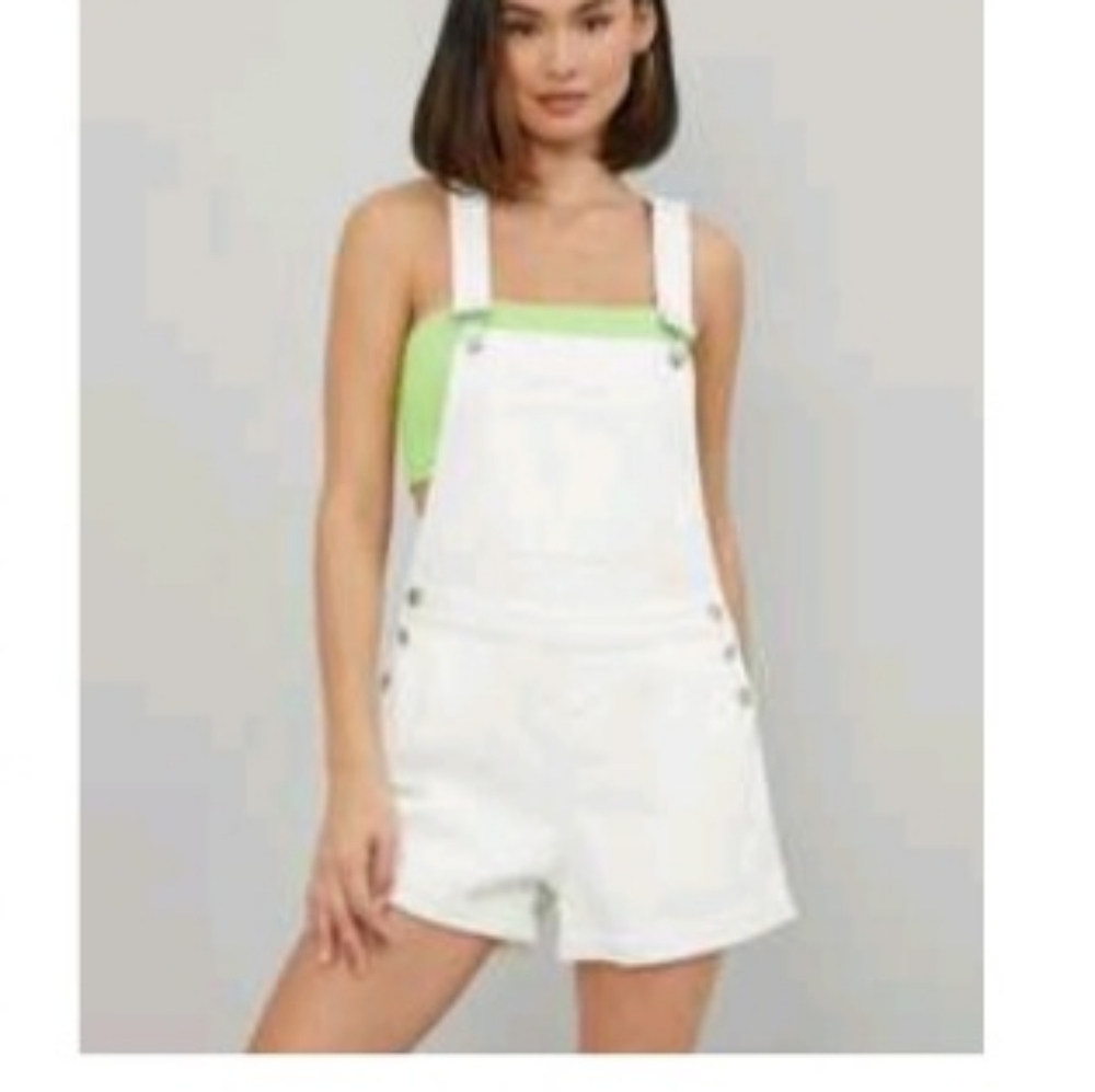 WOMENS WHITE DENIM OVERALL SHORTS SIZE 29